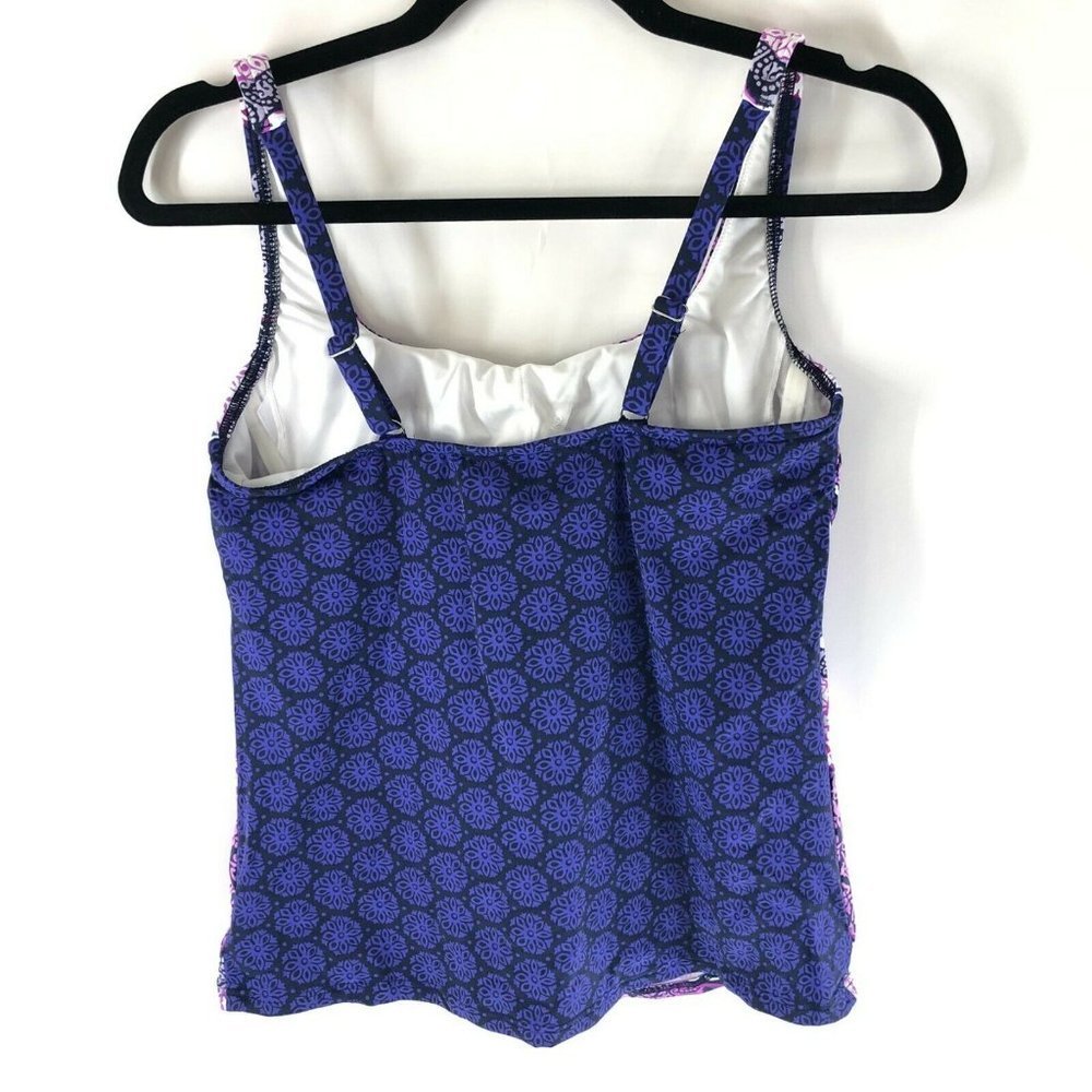 Lands End Tankini Top Underwire Removable Pads Square Neck Striped Purple 6 - Picture 2 of 3